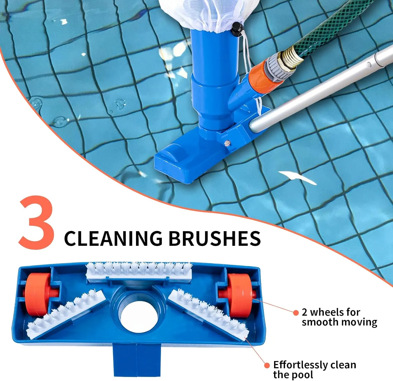 Portable Pool Vacuum with Brush and 48" Pole